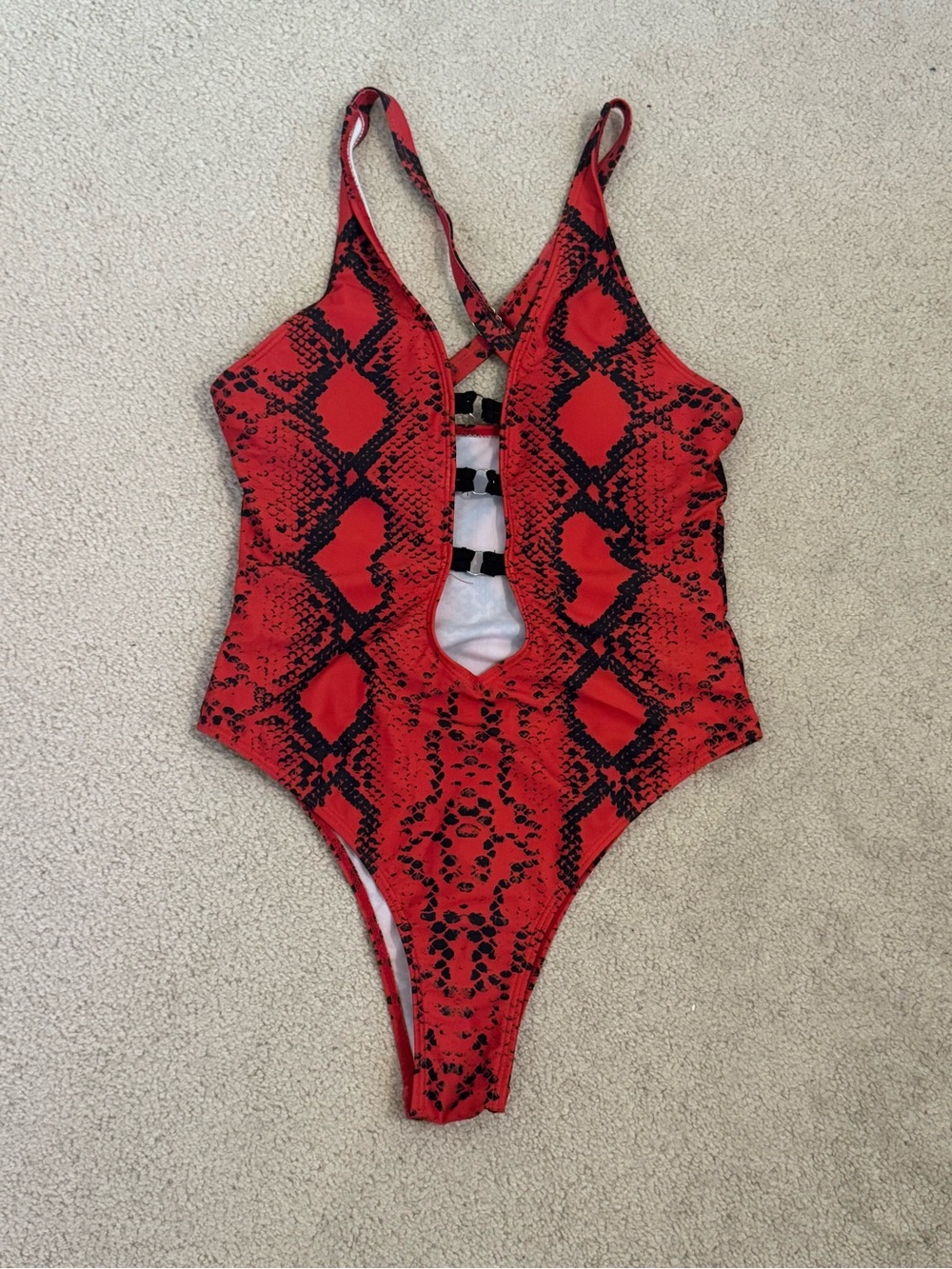 Red Snake-Print One-Piece Swimsuit